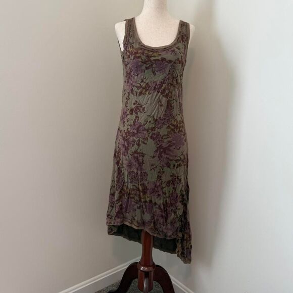 Danza Olive Green Purple Floral Dress - Picture 1 of 6
